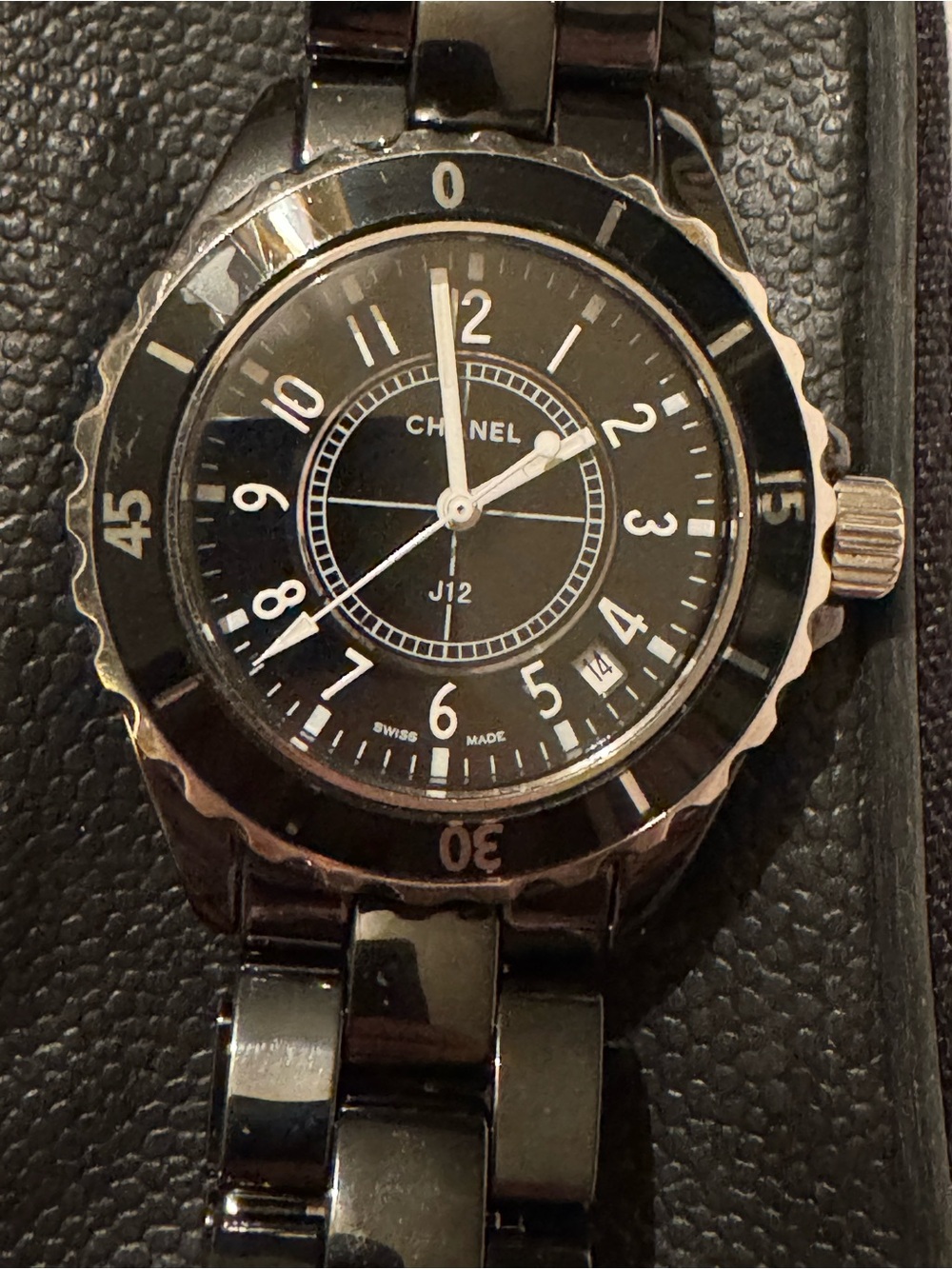 Black Ceramic Link Watch with Gold Accents - Picture 5 of 6